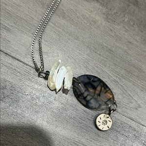 Judith Ripka Pearl and Agate Necklace with Silver Chain